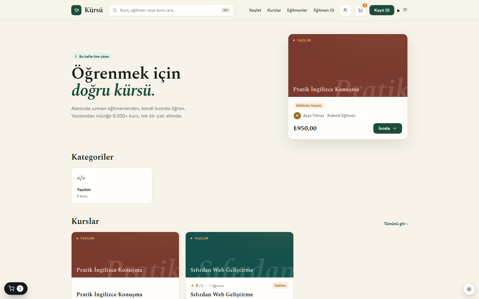 Kurscu ile kurulmuş örnek akademi sitesi